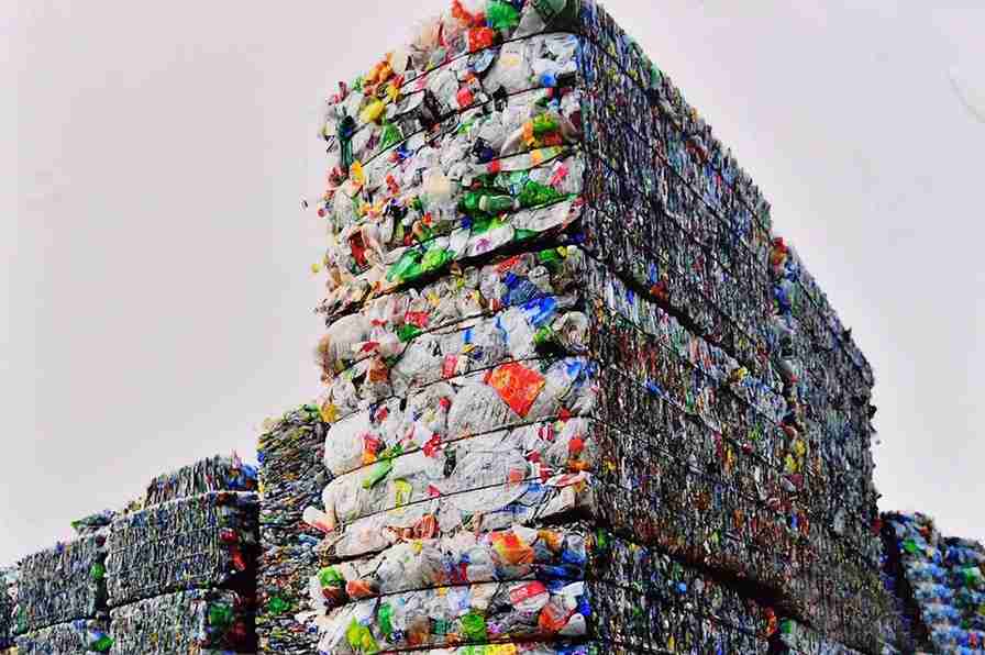 Baled waste PET bottles for recycling