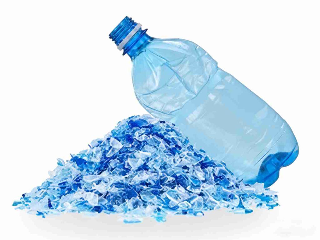 Clean PET flakes produced from recycled PET bottles after washing process