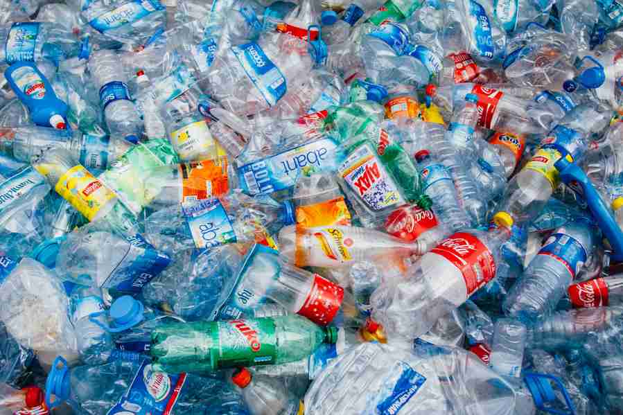 Loose waste PET bottles collected for recycling